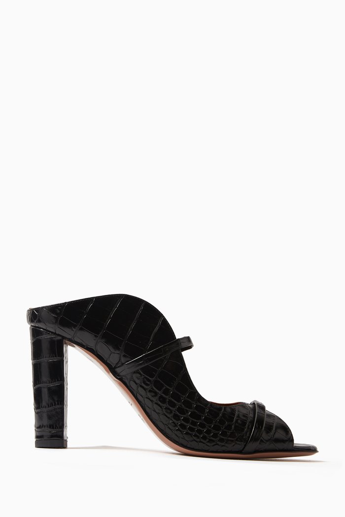 

Norah 85 Mules in Croc-embossed Leather, Black