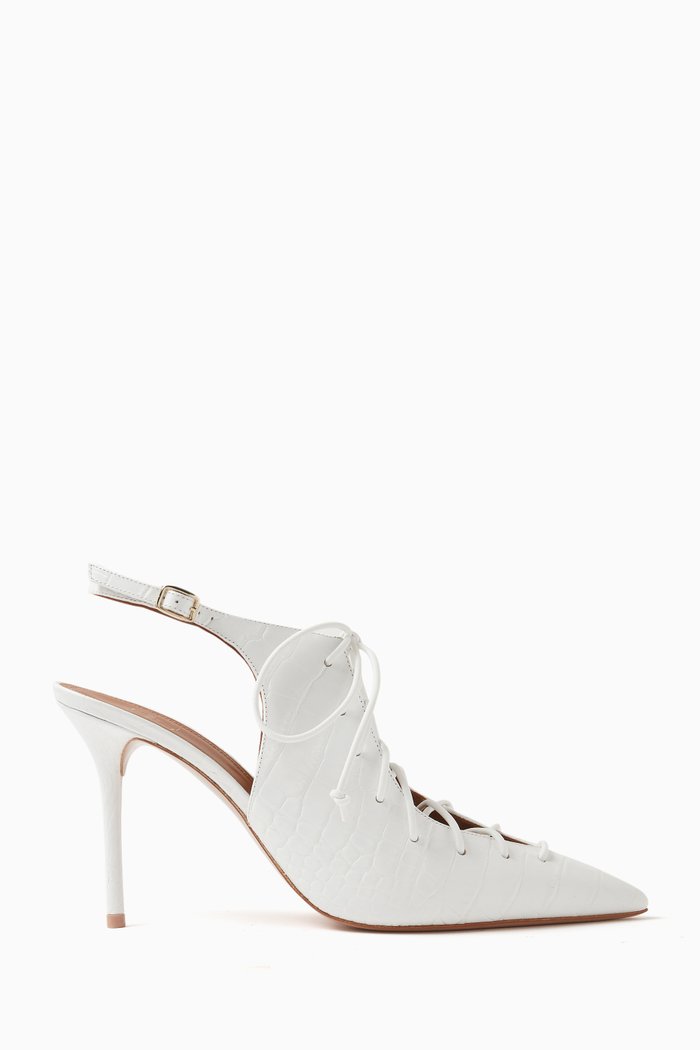 

Alessandra 85 Lace-up Pumps in Croc-embossed Leather, White