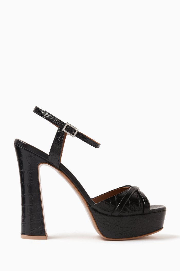 

Keaton 125 Platform Sandals in Croc-embossed Leather, Black