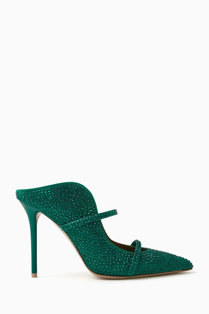 Maureen 100 Crystal Mules in Satin, Green