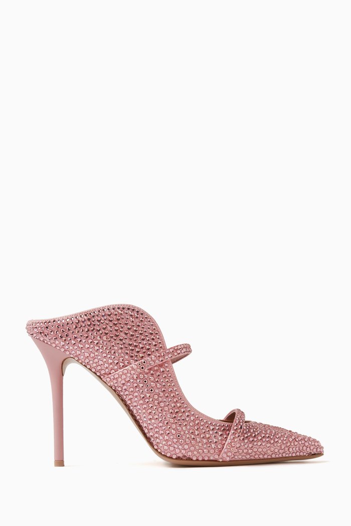

Maureen 100 Crystal Mules in Satin, Pink
