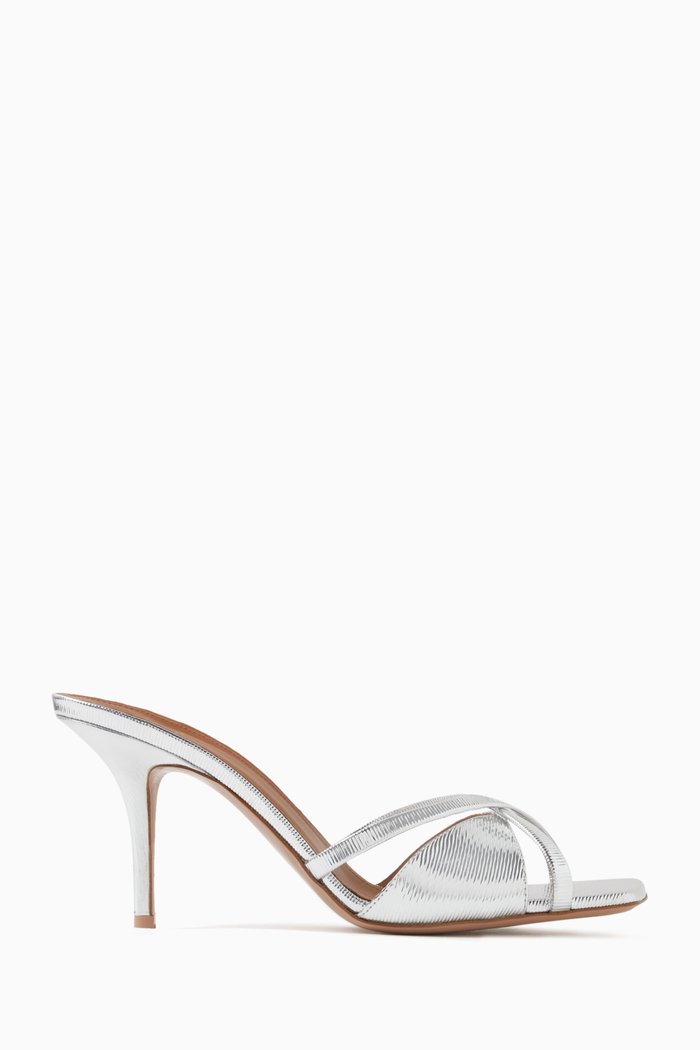 Penn 70 Mules in Metallic Embossed Leather, Silver