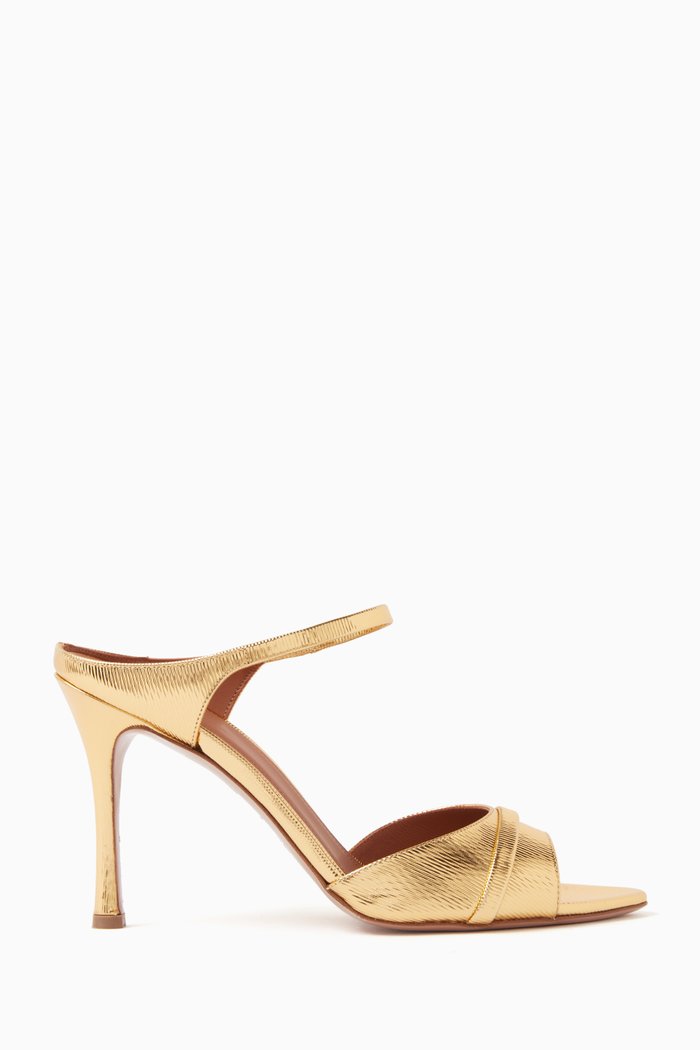 

Uma 90 Mule Sandals in Ripple-embossed Metallic Leather, Gold