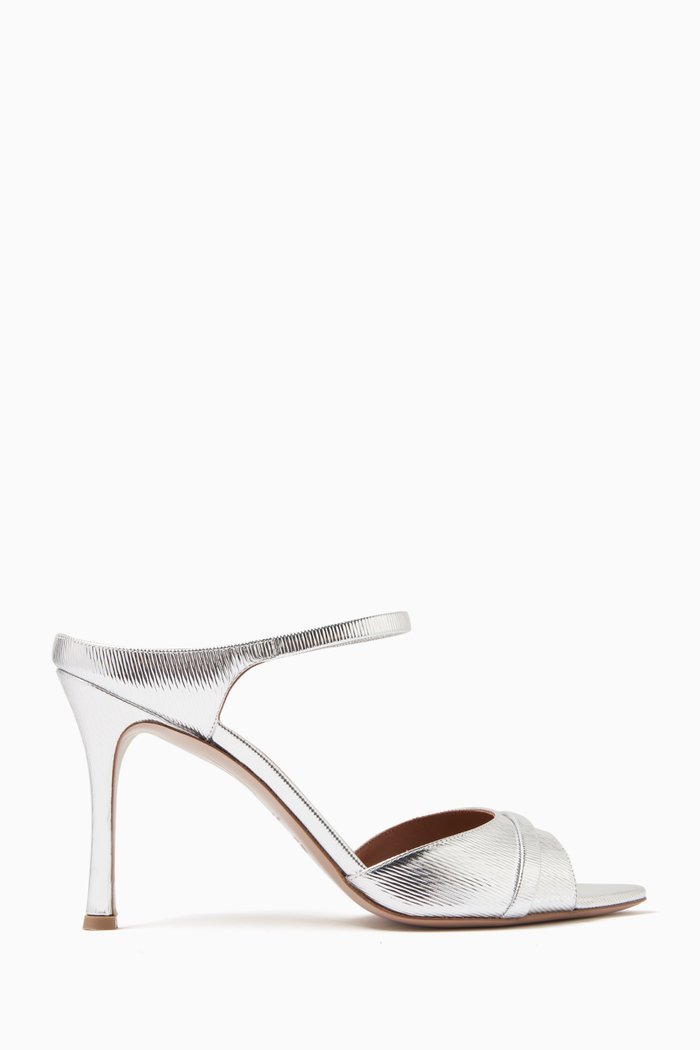 

Una 90 Mules in Ripple-embossed Metallic Leather, Silver