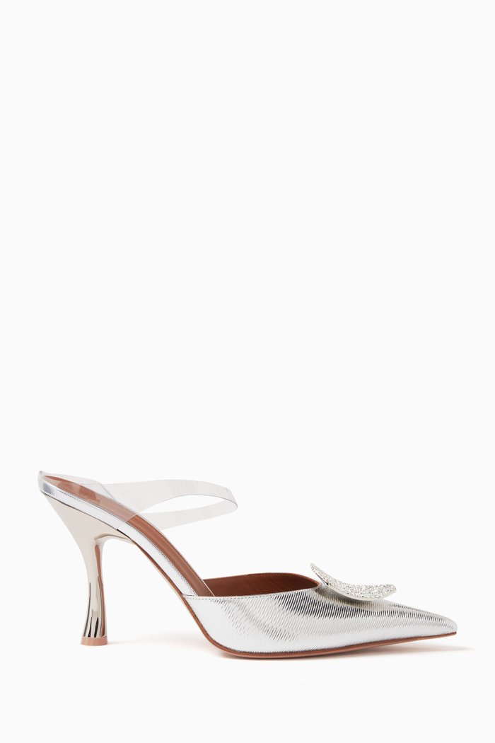 

Verity 90 Mules in Ripple-embossed Metallic Leather, Silver