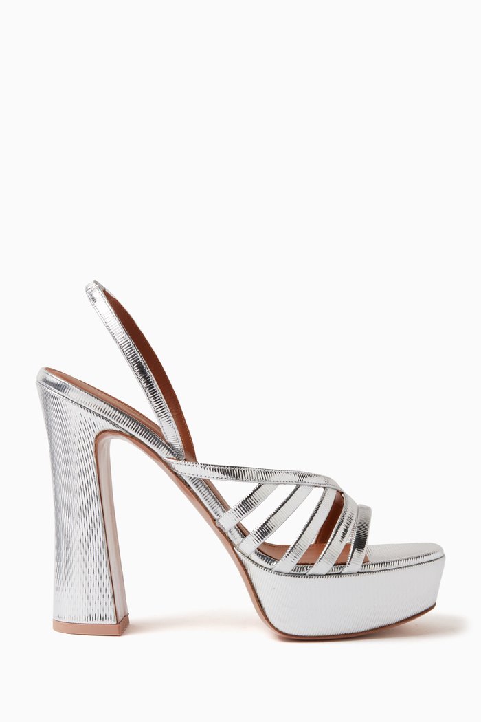 

Amaya 125 Platform Sandals in Ripple-embossed Metallic Leather, Silver
