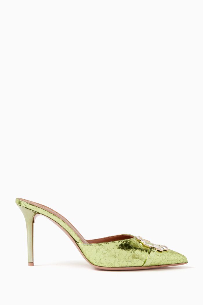 

Missy 85 Mules in Cracked Mirror Leather, Green