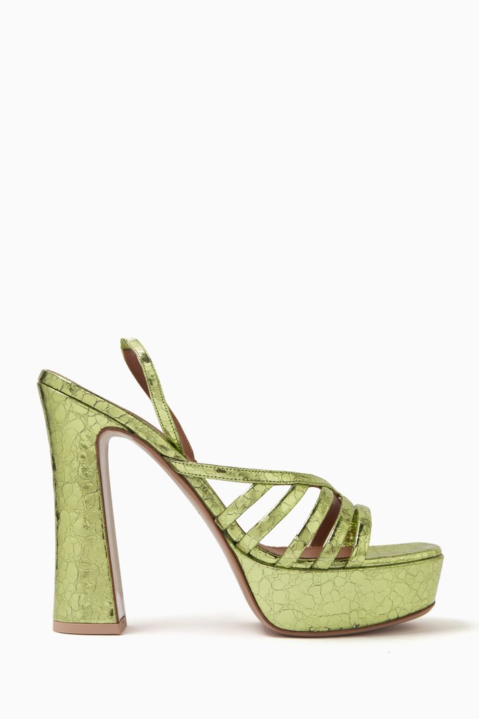 Amaya 125 Platform Sandals in Cracked Mirror Leather, Green