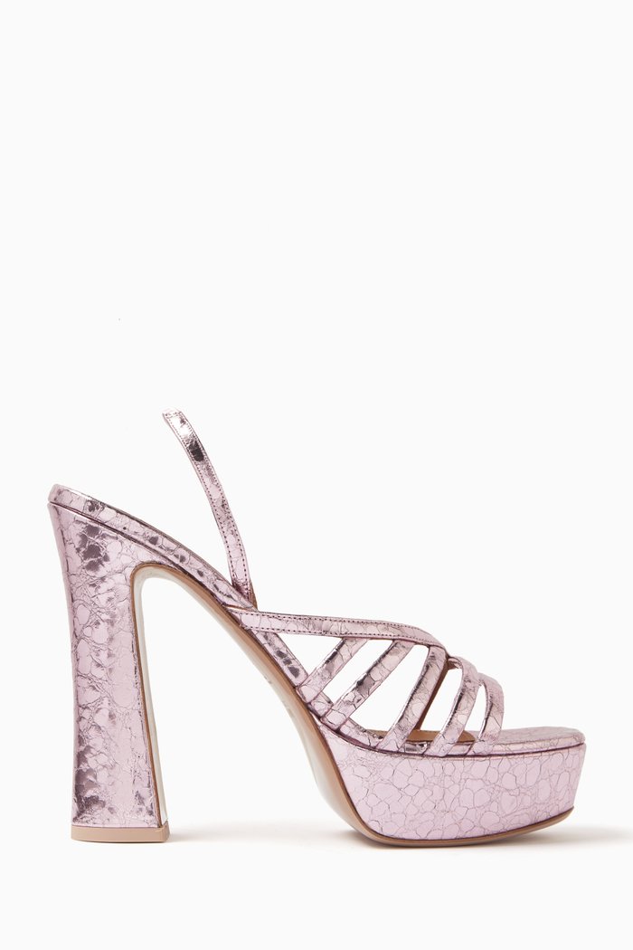 

Amaya 125 Platform Sandals in Cracked Mirror Leather, Pink