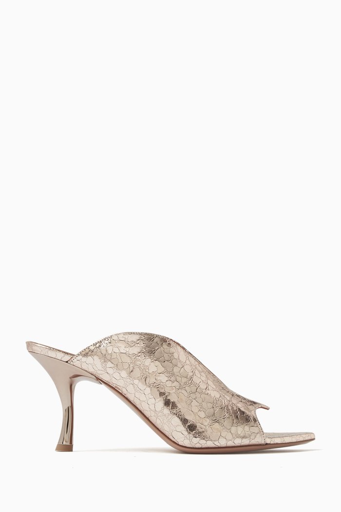 

Henri 70 Mule Sandals in Cracked Mirror Leather, Gold