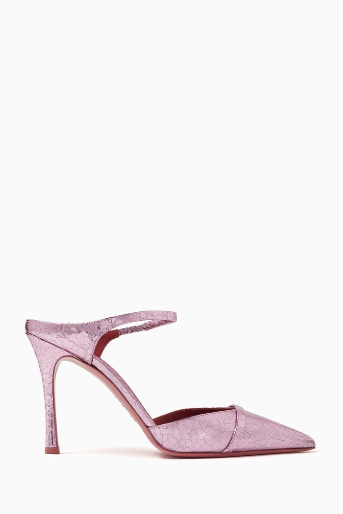 

Uma 90 Mules in Cracked Mirror Leather, Pink