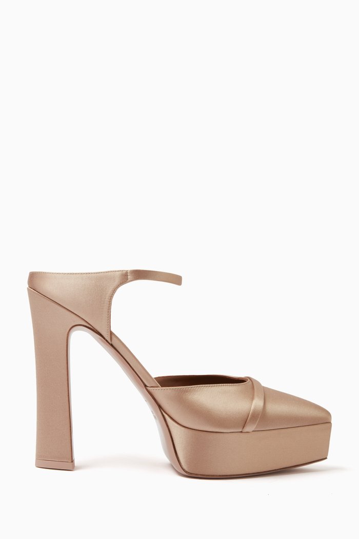 

Uma 125 Platform Mules in Satin, Neutral