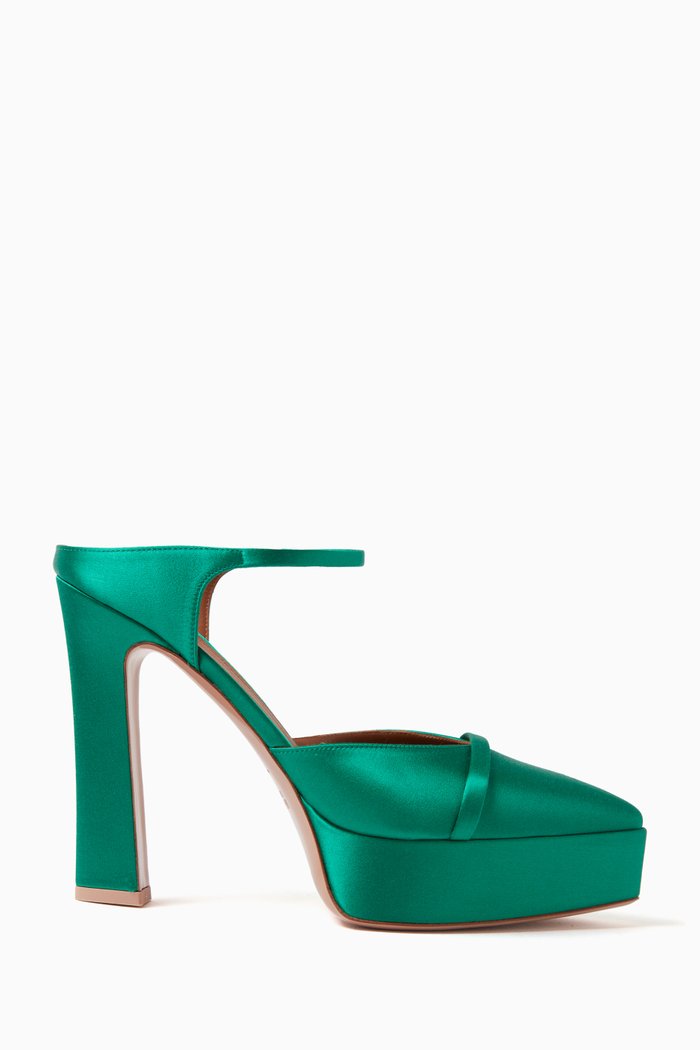 

Uma 125 Platform Mules in Satin, Green