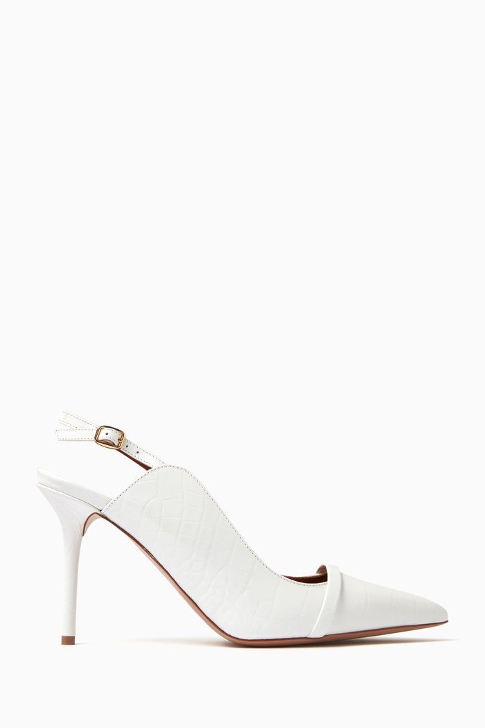 

Marion 85 Slingback Pumps in Croc-embossed Leather, White