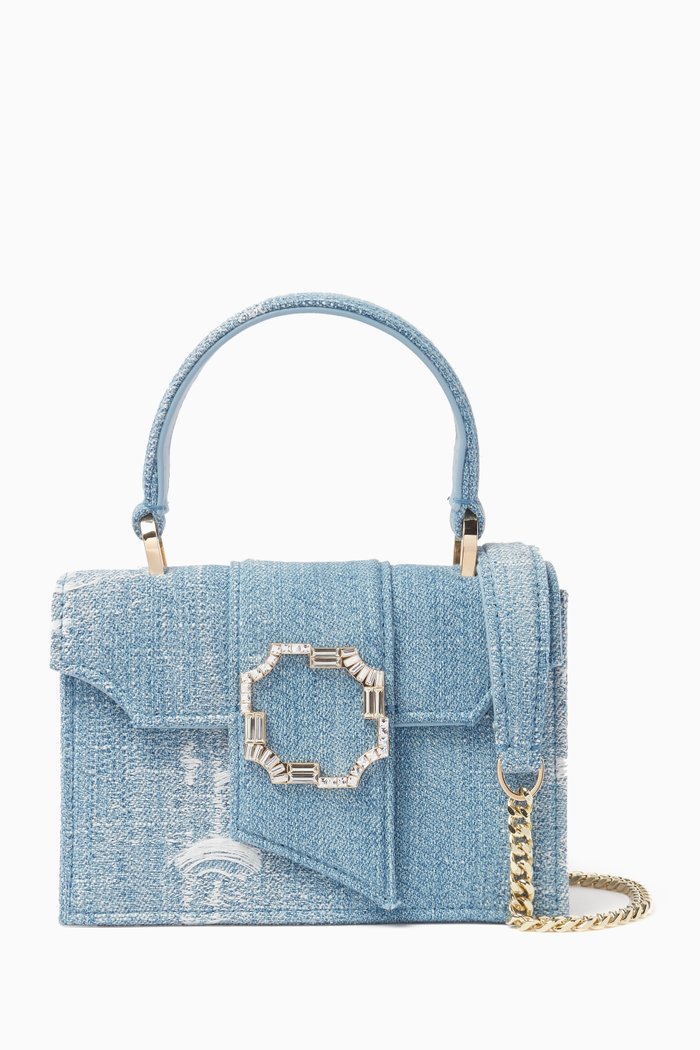 Mini Audrey Square Top-handle Bag in Cotton-denim, Blue