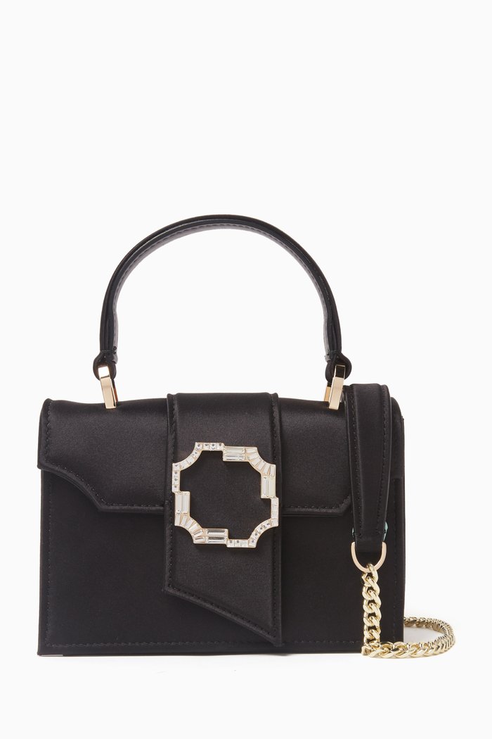 

Mini Audrey Square Top-handle Bag in Satin, Black