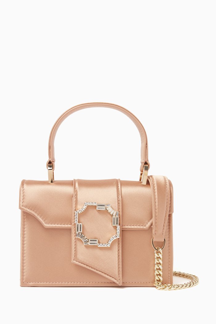 

Mini Audrey Square Top-handle Bag in Satin, Neutral