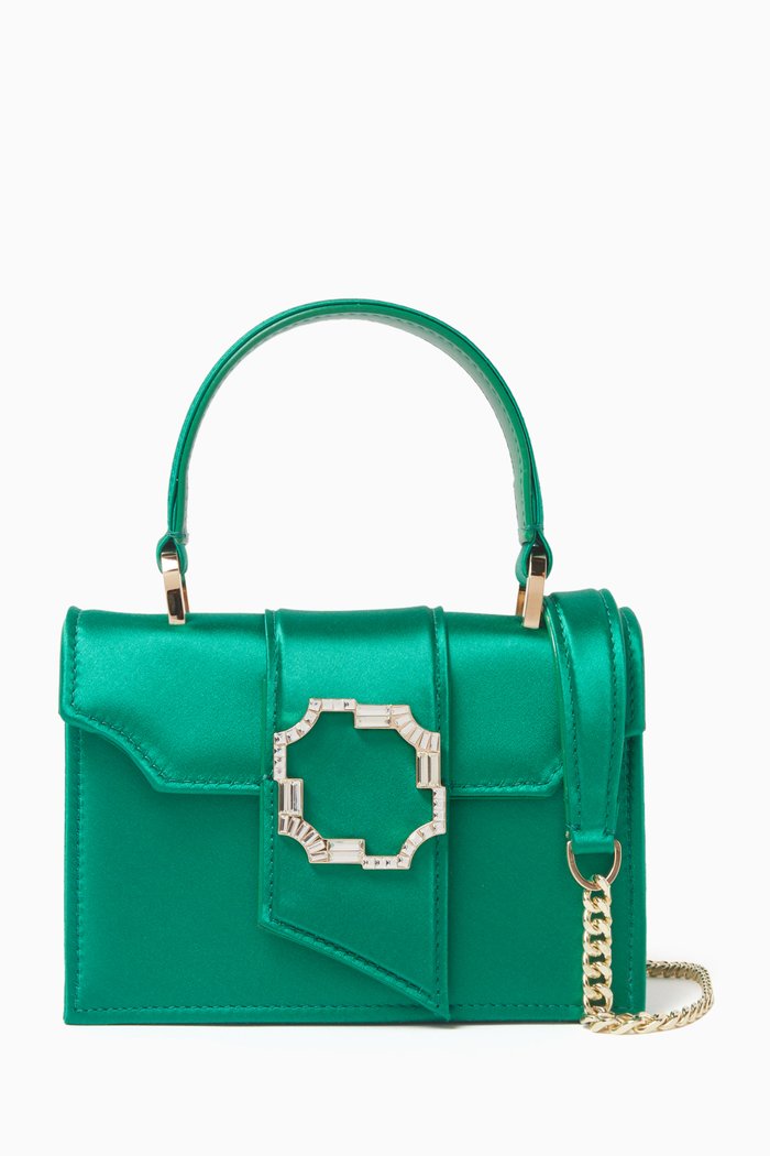 

Mini Audrey Square Top-handle Bag in Satin, Green