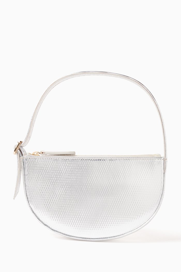 

Mini Kitty Shoulder Bag in Embossed Metallic-leather, Silver