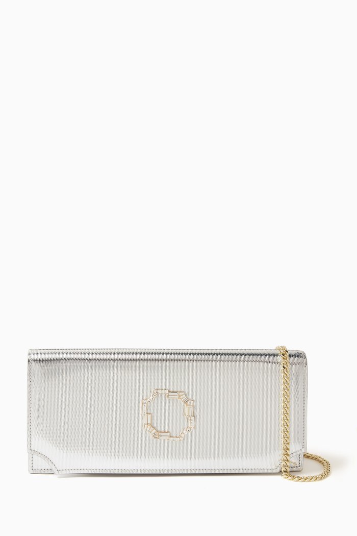 

Vivien Clutch Bag in Metallic Leather, Silver