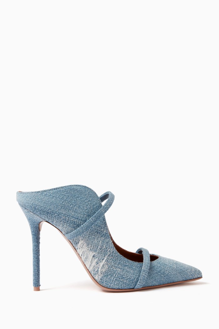 Maureen 100 Mules in Cotton-denim, Blue