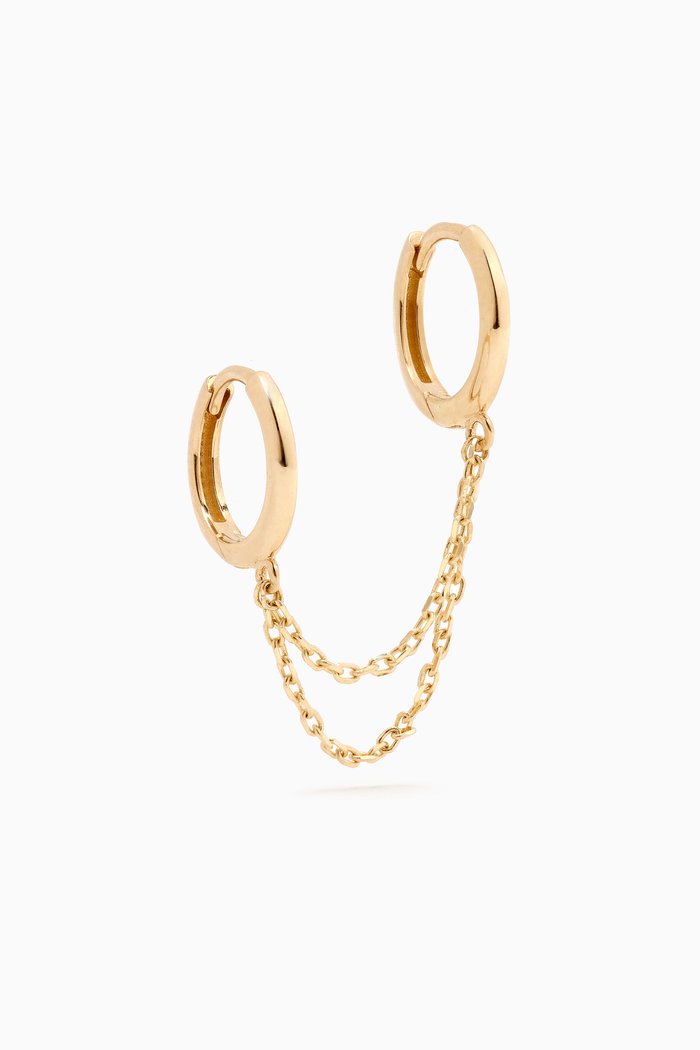 

Double Chain Single Huggie Earring in 14kt Gold, Yellow
