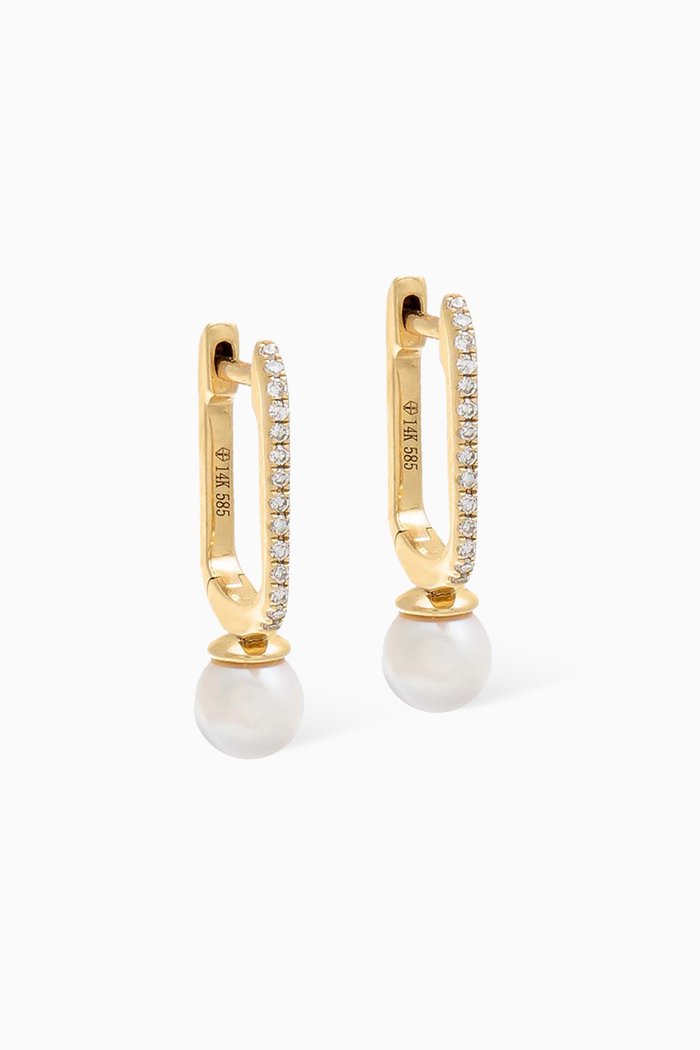 

Square Pavé Diamond & Pearl Earrings in 14kt Gold, Yellow