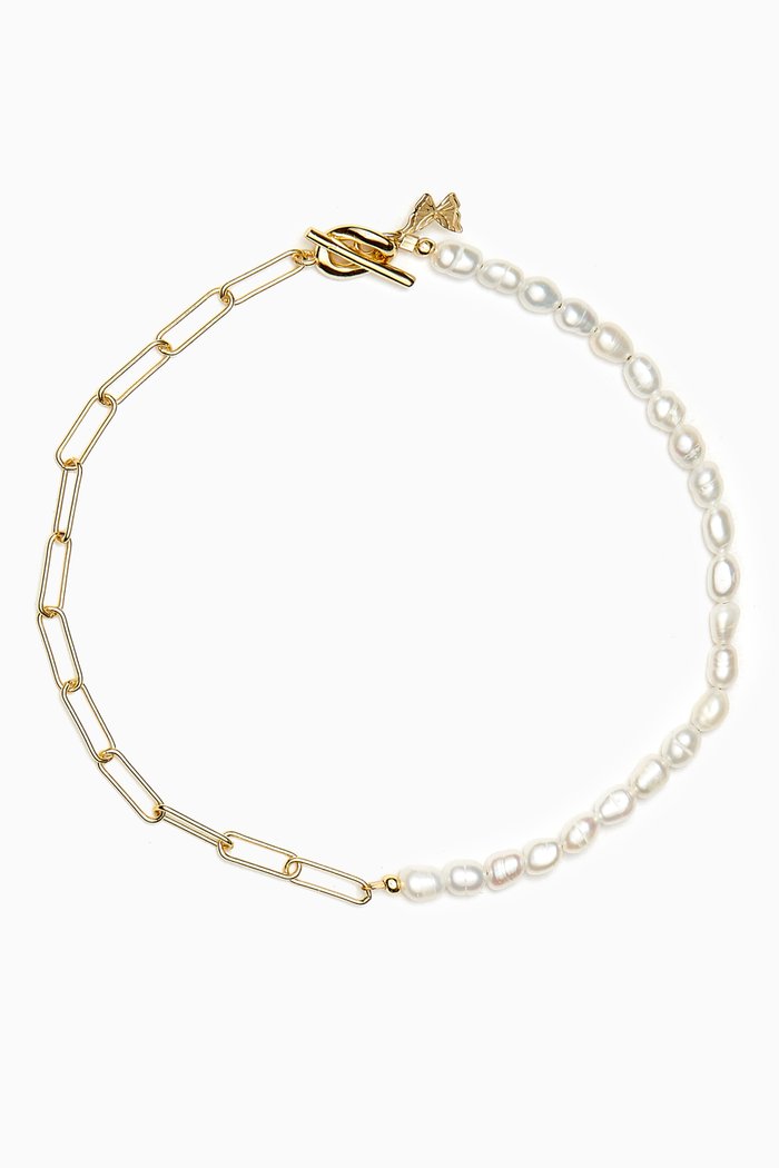 

Toggle Pearl & Paperclip Chain Anklet in 14kt Gold-plated Sterling Silver, Yellow