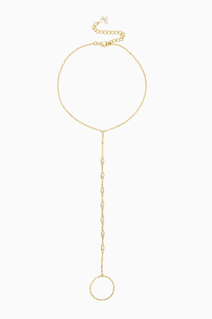 

CZ Station Foot Chain in 14kt Gold-plated Sterling Silver, Yellow