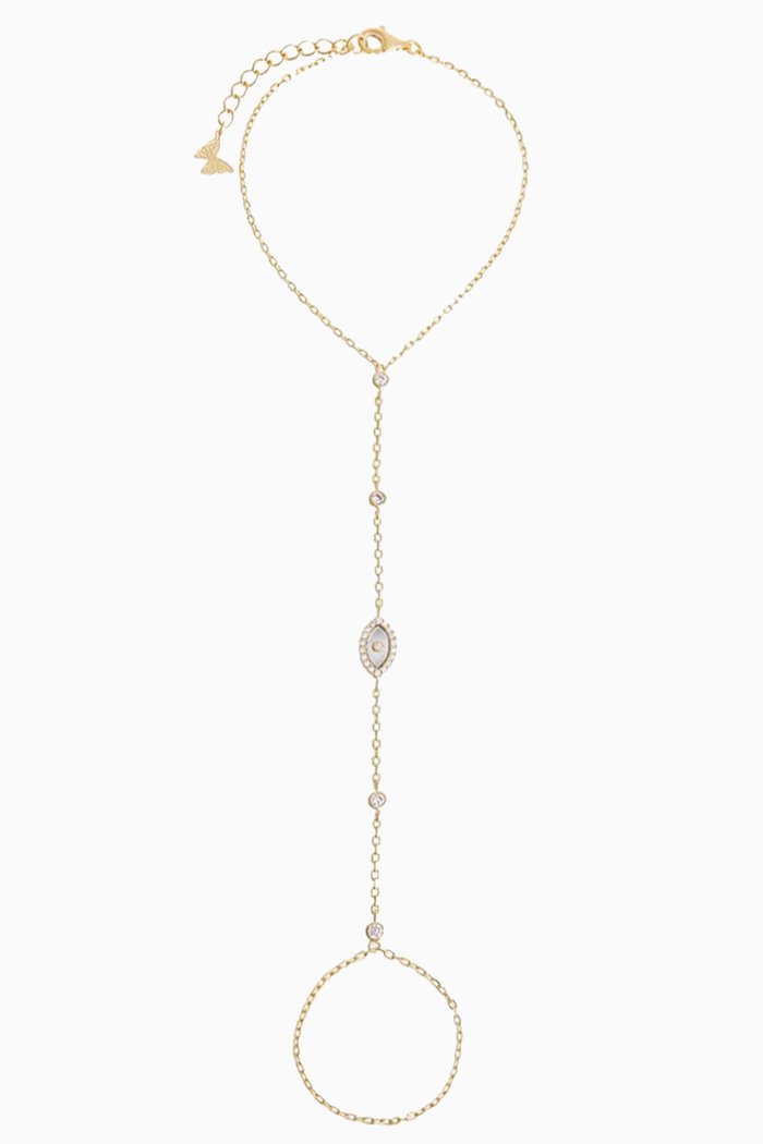 

Pavé Evil-eye Pendant Hand Chain in 14kt Gold-plated Sterling Silver, Yellow