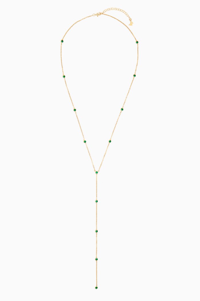 

CZ Bezel Station Lariat Necklace in 14kt Gold-plated Sterling Silver, Yellow
