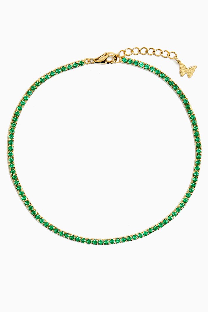 

Thin Tennis Anklet in 14kt Gold-plated Sterling Silver, Green
