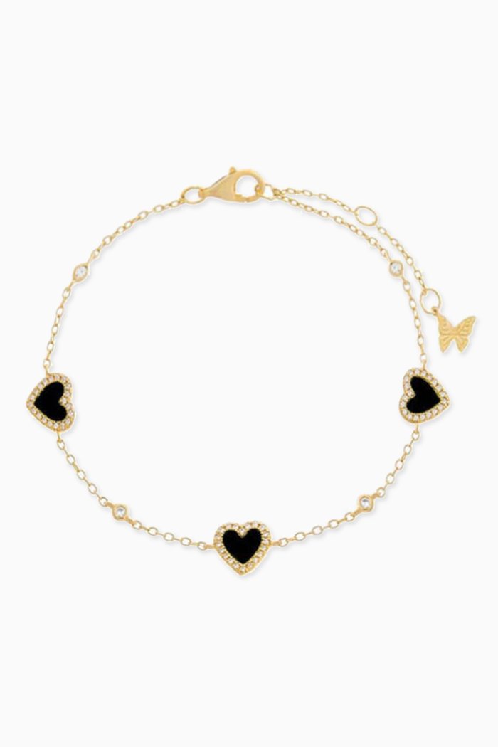 

Pavé Heart Onyx & CZ Bracelet in 14kt Gold-plated Sterling Silver, Black