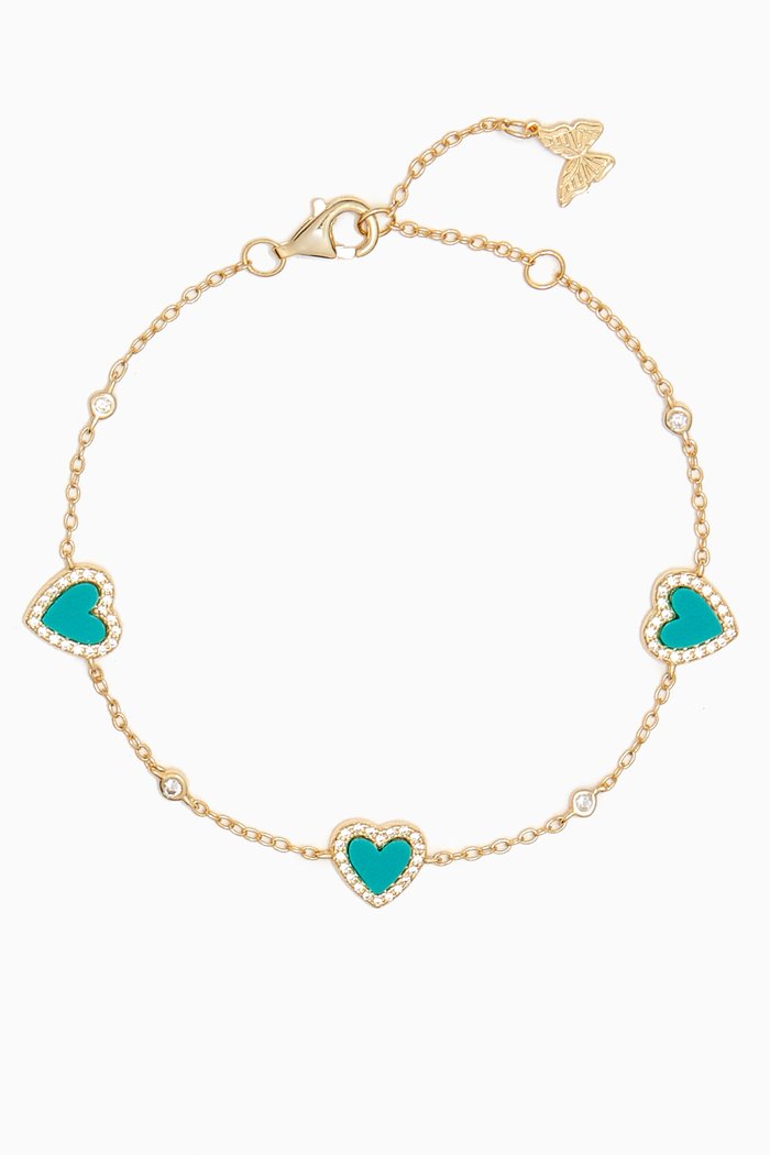 

Pavé Heart Turquoise & CZ Bracelet in 14kt Gold-plated Sterling Silver, Blue