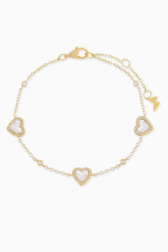 

Pavé Heart Mother of Pearl & CZ Bracelet in 14kt Gold-plated Sterling Silver, White