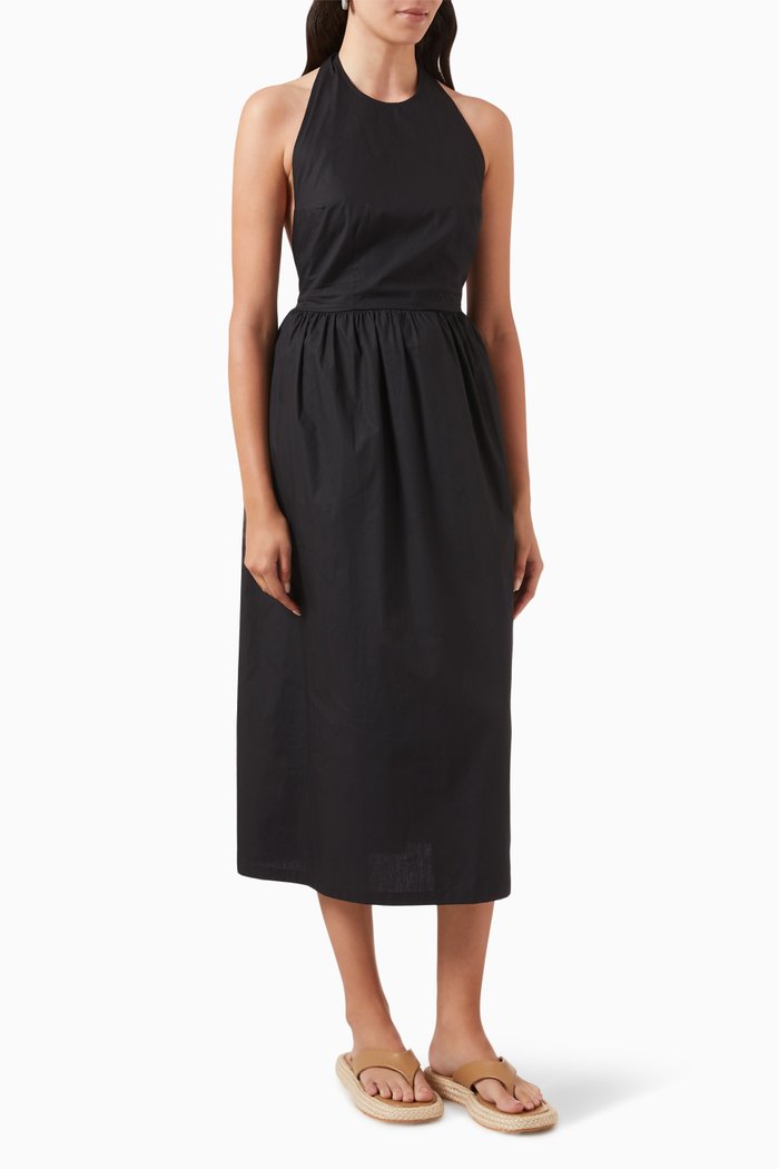 

Kenickie Halter Midi Dress in Cotton, Black