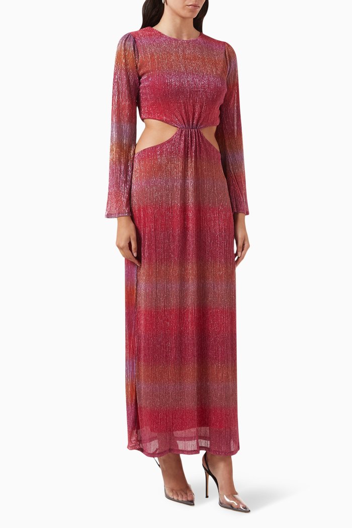 

Piper Ombré Maxi Dress in Metallic Plissé, Burgundy