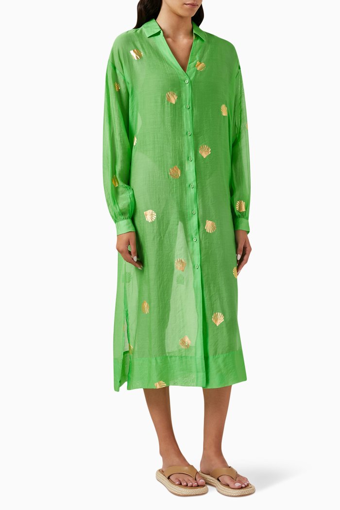 

Sheer Shell-print Lila Shirtdress in Lyocell-blend, Green
