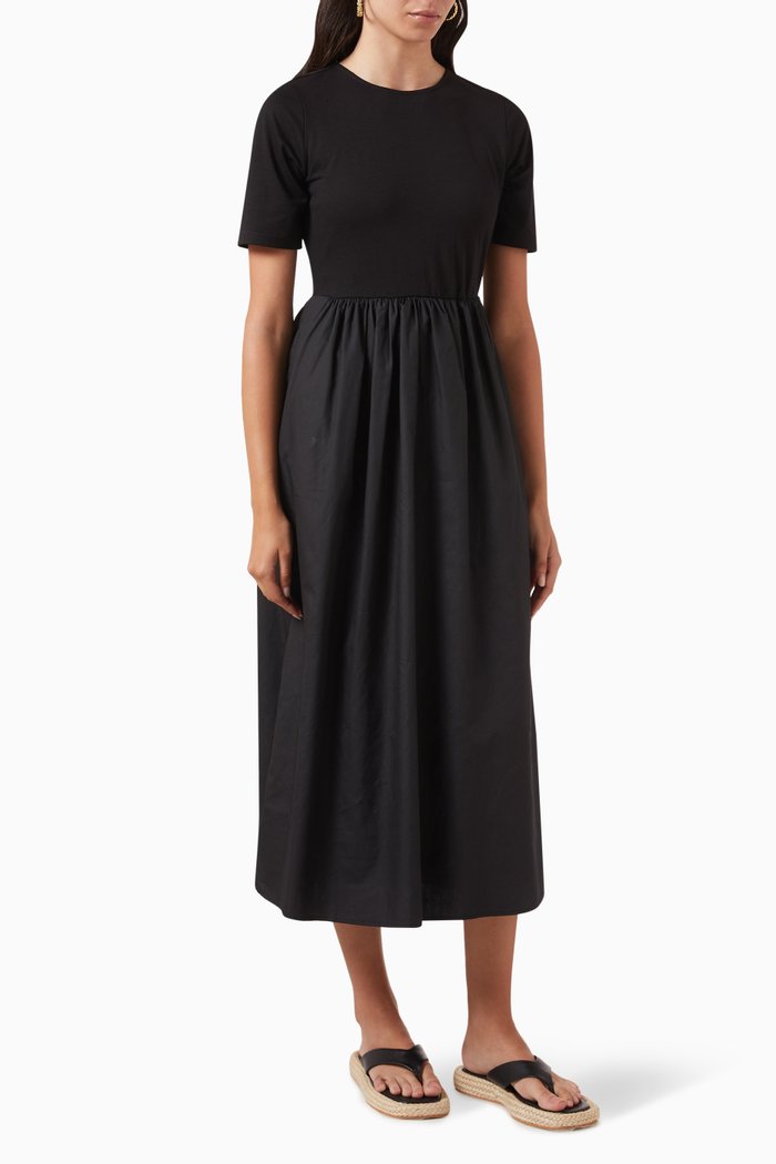 

Gracie Midi Dress in Jersey & Poplin, Black