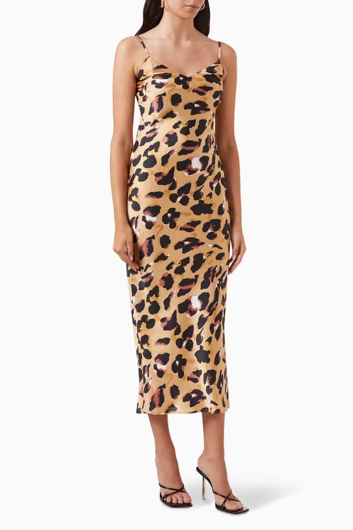 

Leopard-print Jaspre Midi Slip Dress in Satin, Brown