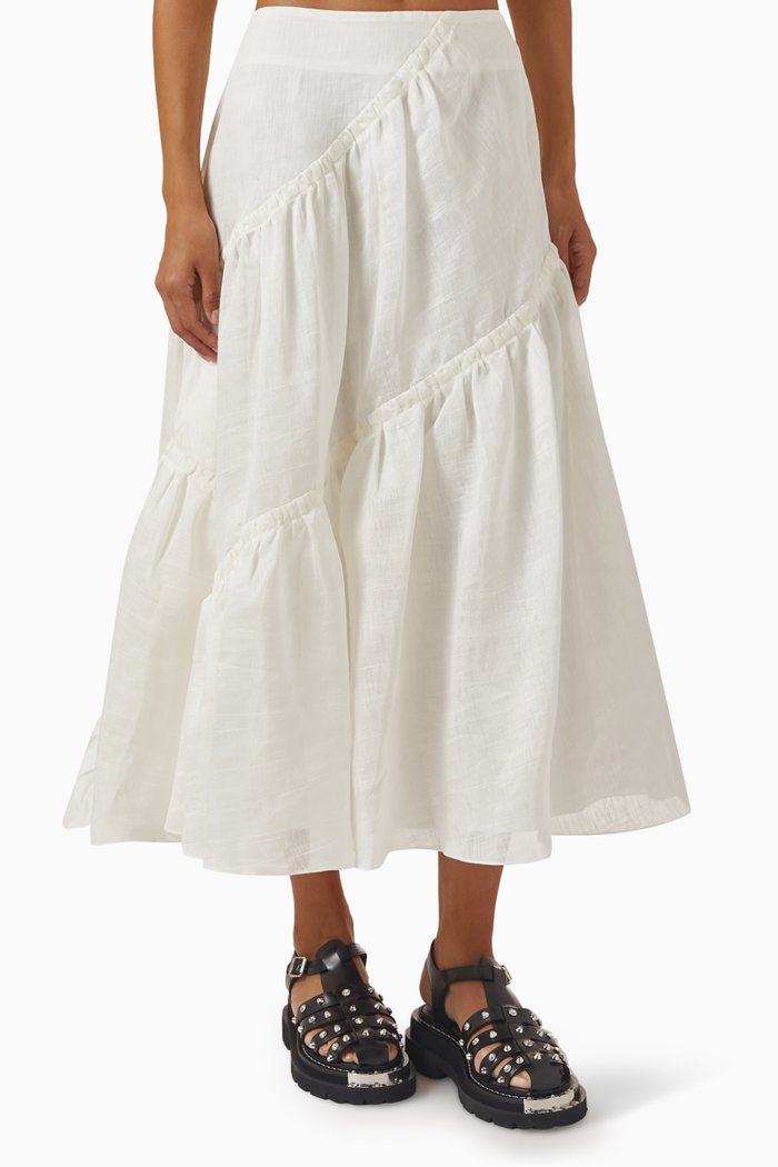 

Christina Ruffle Maxi Skirt in Linen, White