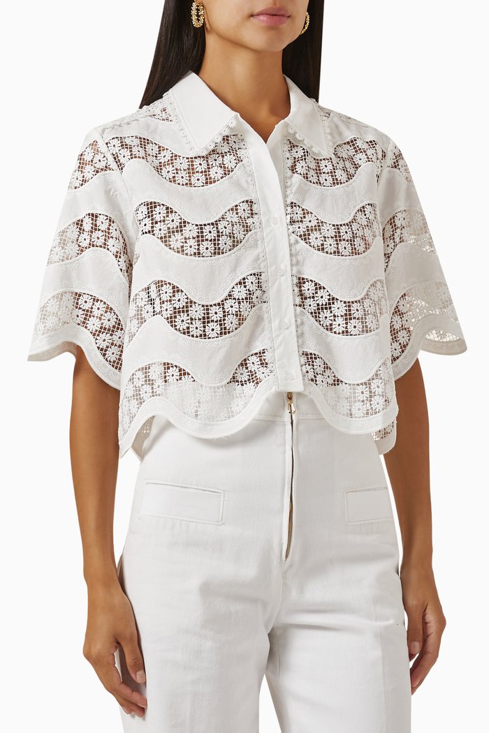 

Amellane Cropped Shirt in Guipure, White