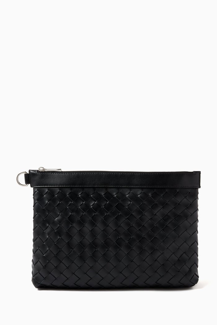 Avenue Clutch in Intrecciato Leather, Black