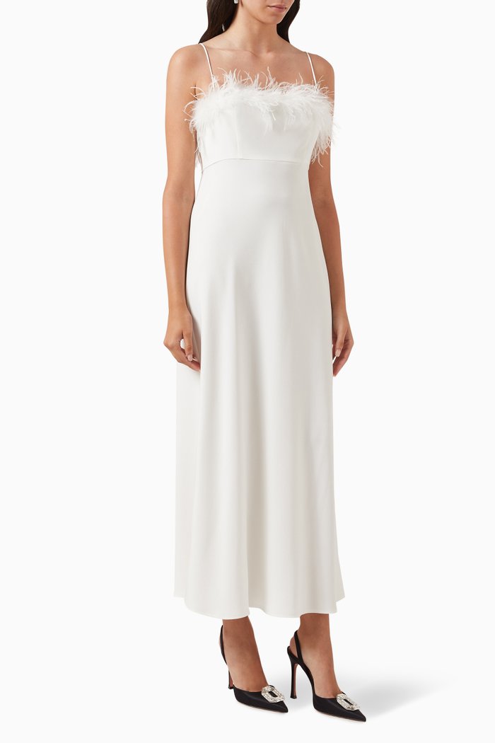 

Selene Feather Midi Dress in Crepe, White