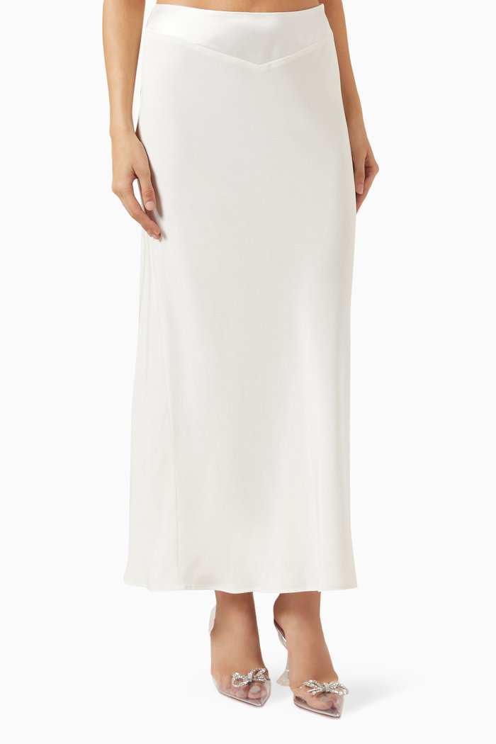 

Joan Midi Skirt in Satin-Back Silk Crepe, White