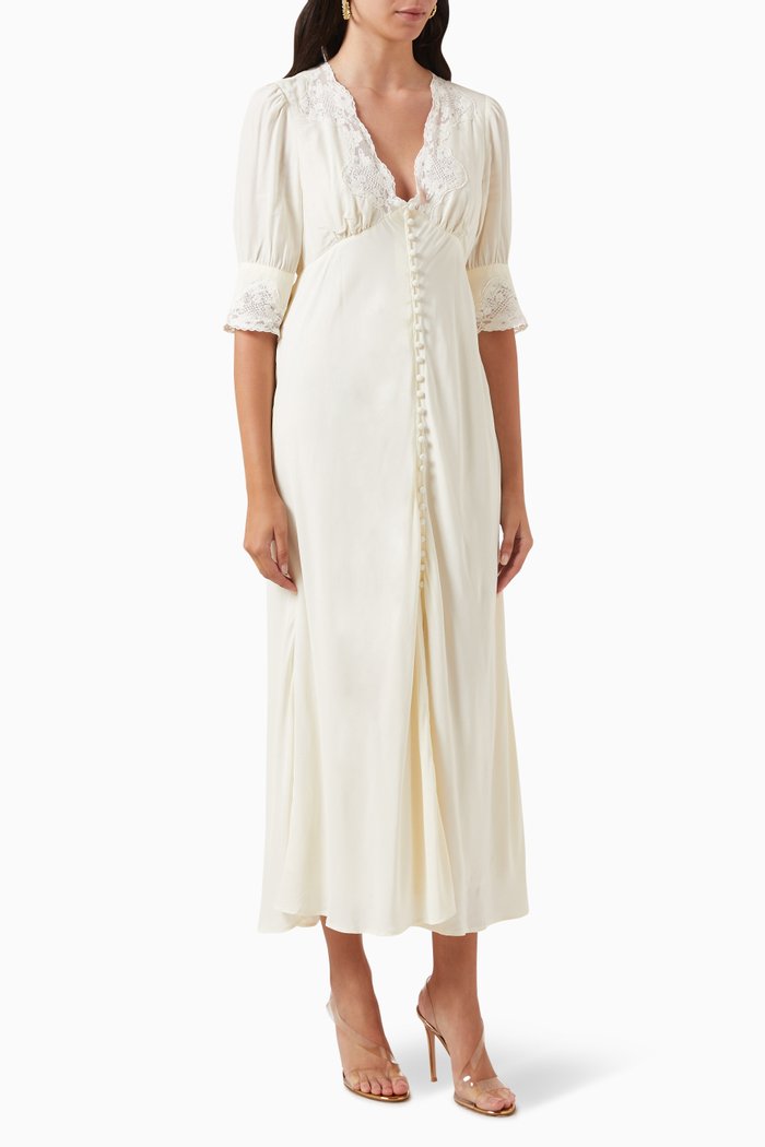 Simone Lace-trimmed Midi Dress in Viscose, Neutral