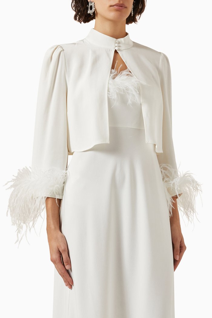 

Addison Feather-trimmed Jacket in Silk Crepe, White