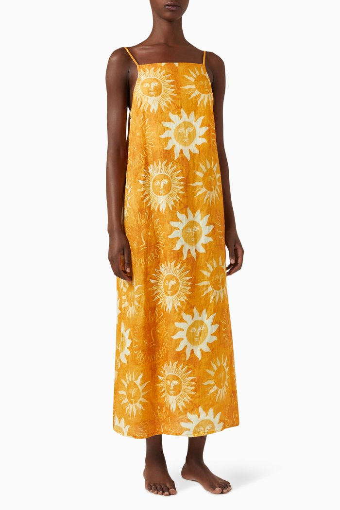 Sol Square Night Dress in Linen, Orange