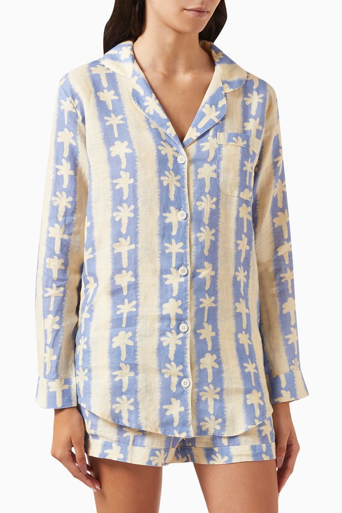 

Palm Stripe Signature Pyjama Set in Linen, Blue