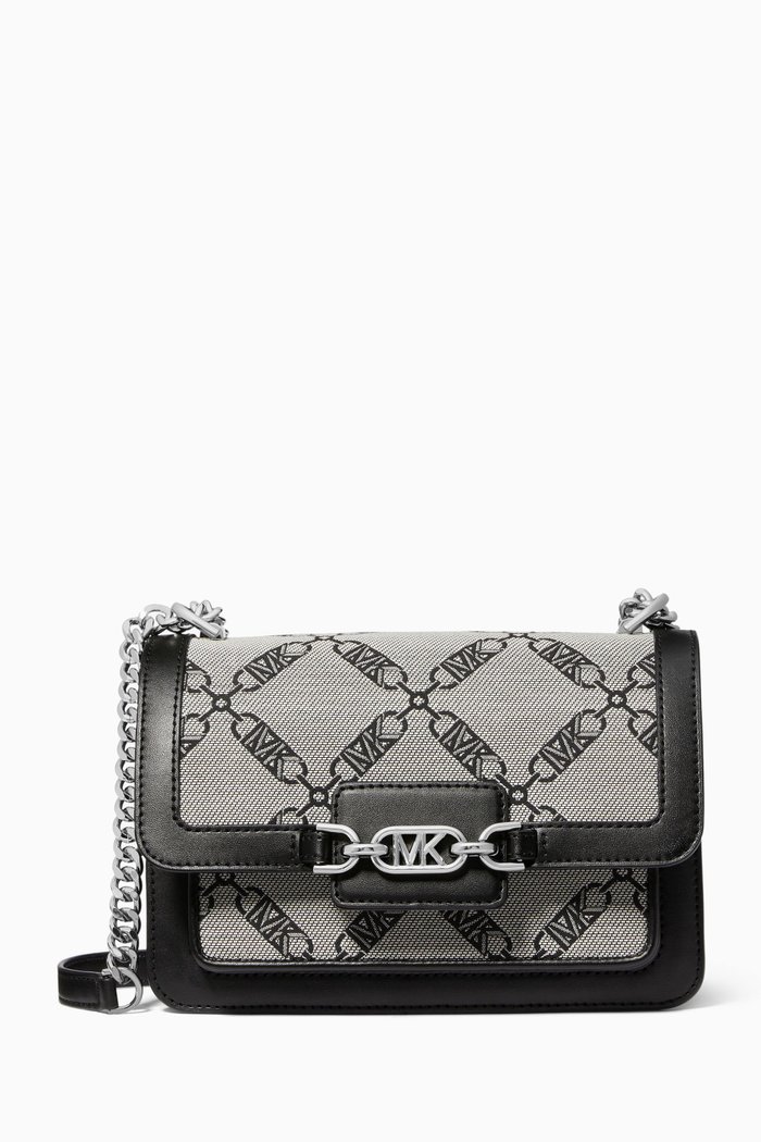 

Large Gigi Messenger Bag in Metallic Empire Logo Jacquard, Neutral